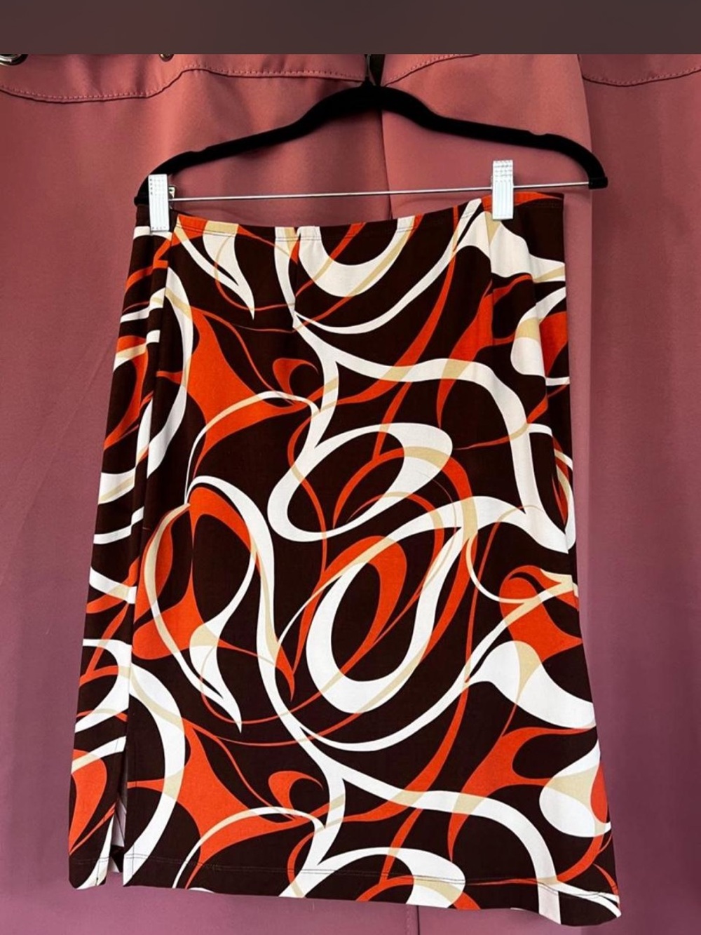Cato Abstract Swirl A-Line Skirt in Orange, Brown & White